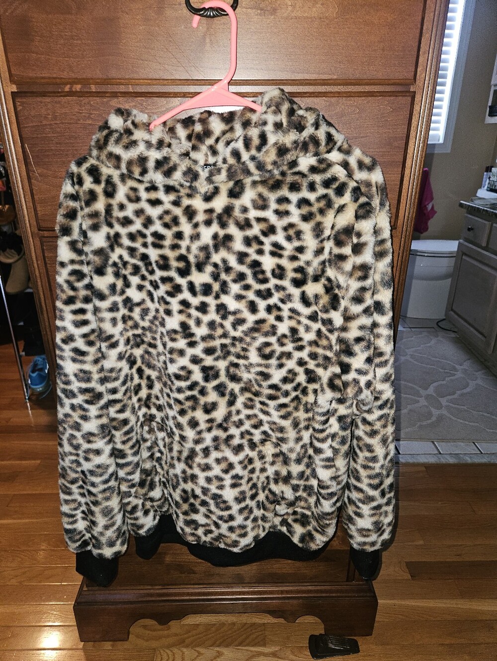 Leopard Print Faux Fur Hoodie